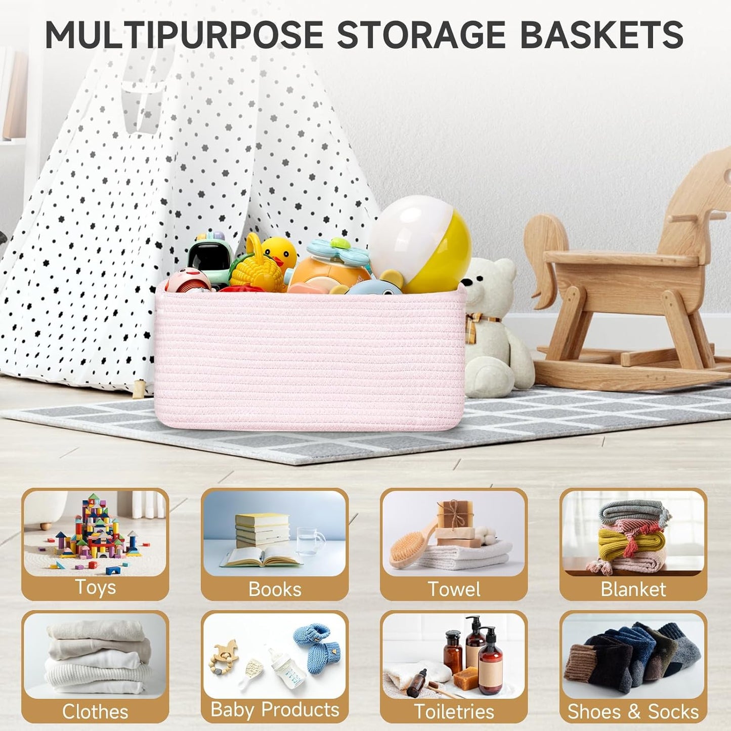 3-Pack Small Storage Baskets for Organizing | Woven Shelf Toy Basket | Rope Baskets for Gifts Empty | Closet Organizer Bins with Handles | Cube Decorative Box | 11.8×7.8×5.1” | Mixed brown