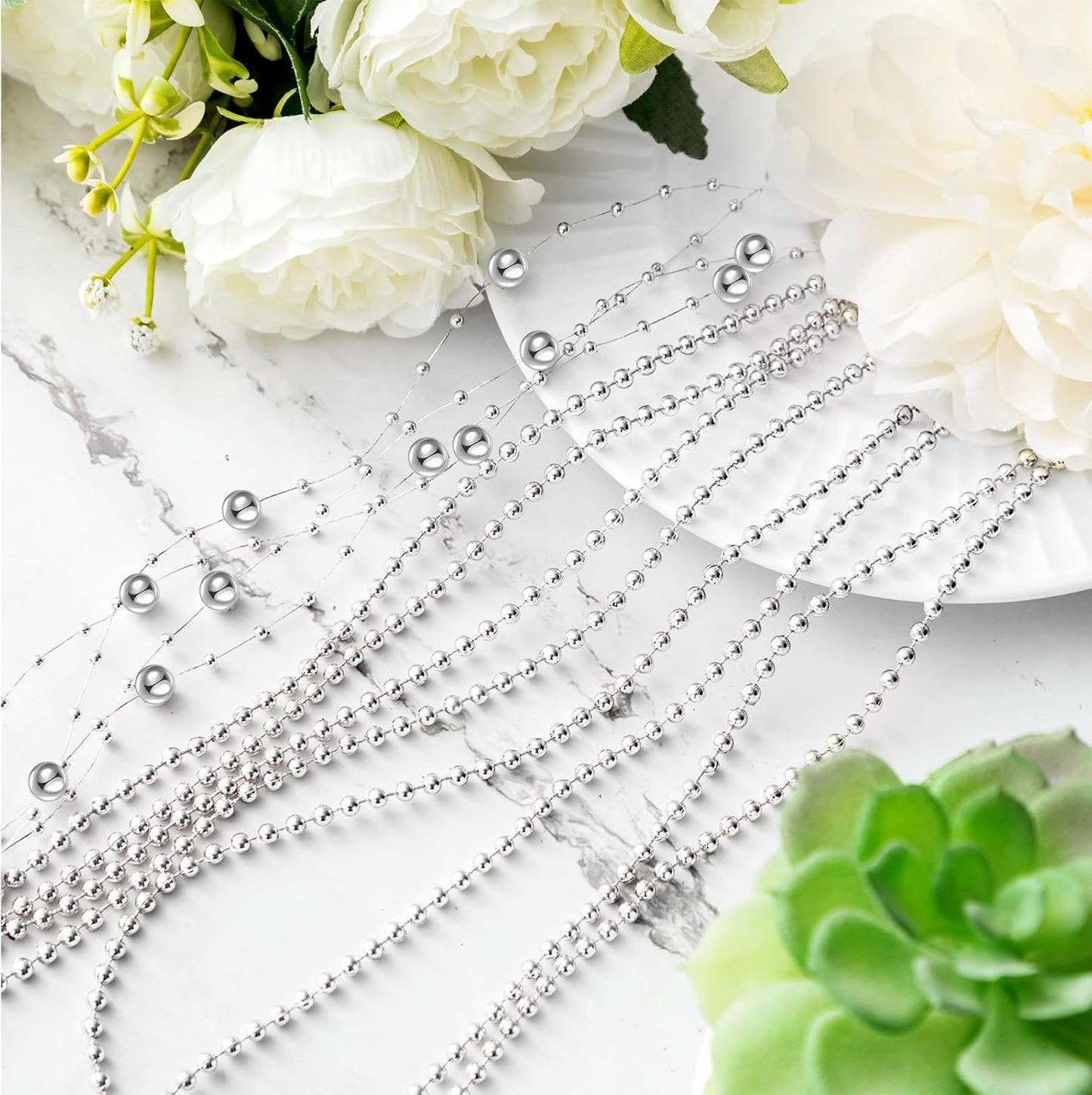 Bonuci 3 Rolls 66 Feet Pearls String Garland Faux Pearl Garland Spool Roll Strand Decoration Artificial Beads Chain Trim for Wedding Party Crafting Wedding Mother's Day Flower Decor(Ivory,4mm)