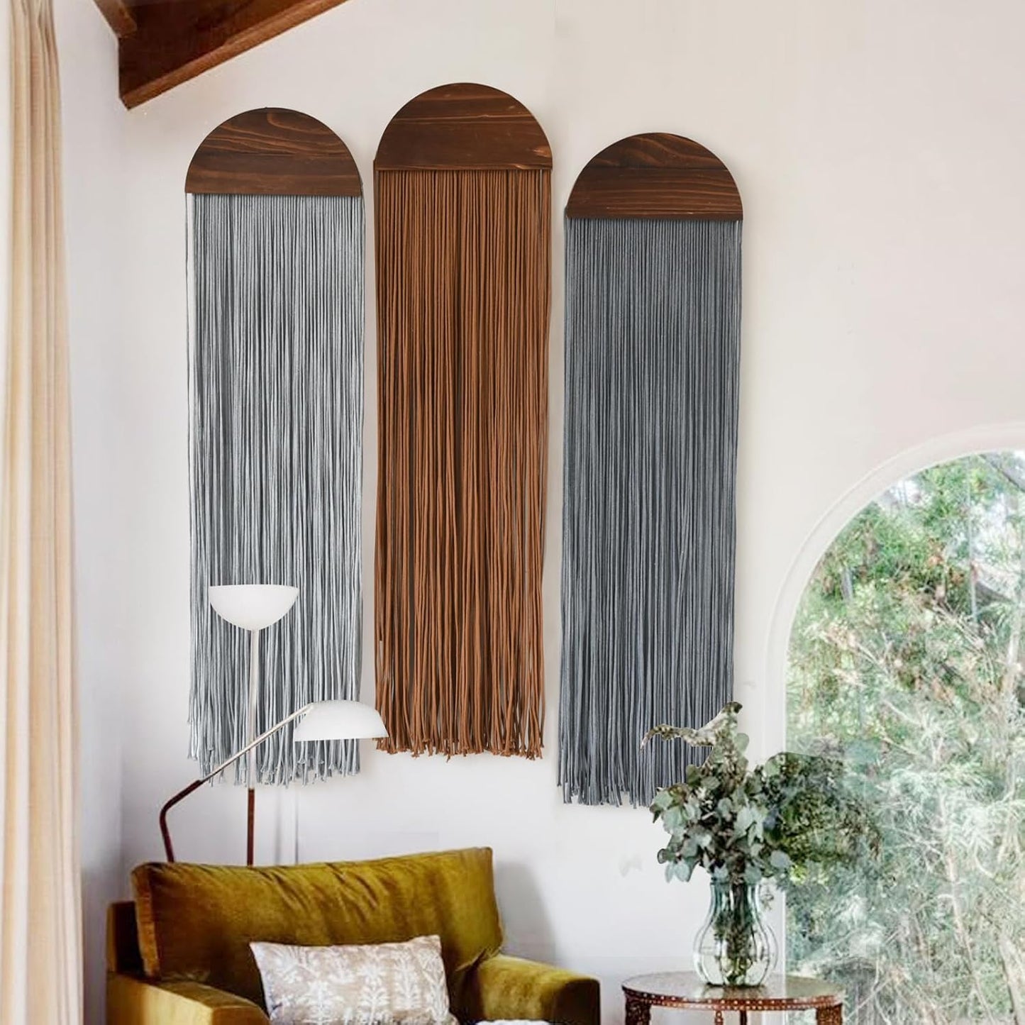 Flber 2 Pcs Macrame Wall Hanging Boho Wall Decor Handmade Macrame Art Tapestry Wedding Macrame Backdrop 13.7" W x 51" L For Living room Bedroom Headboard Decor