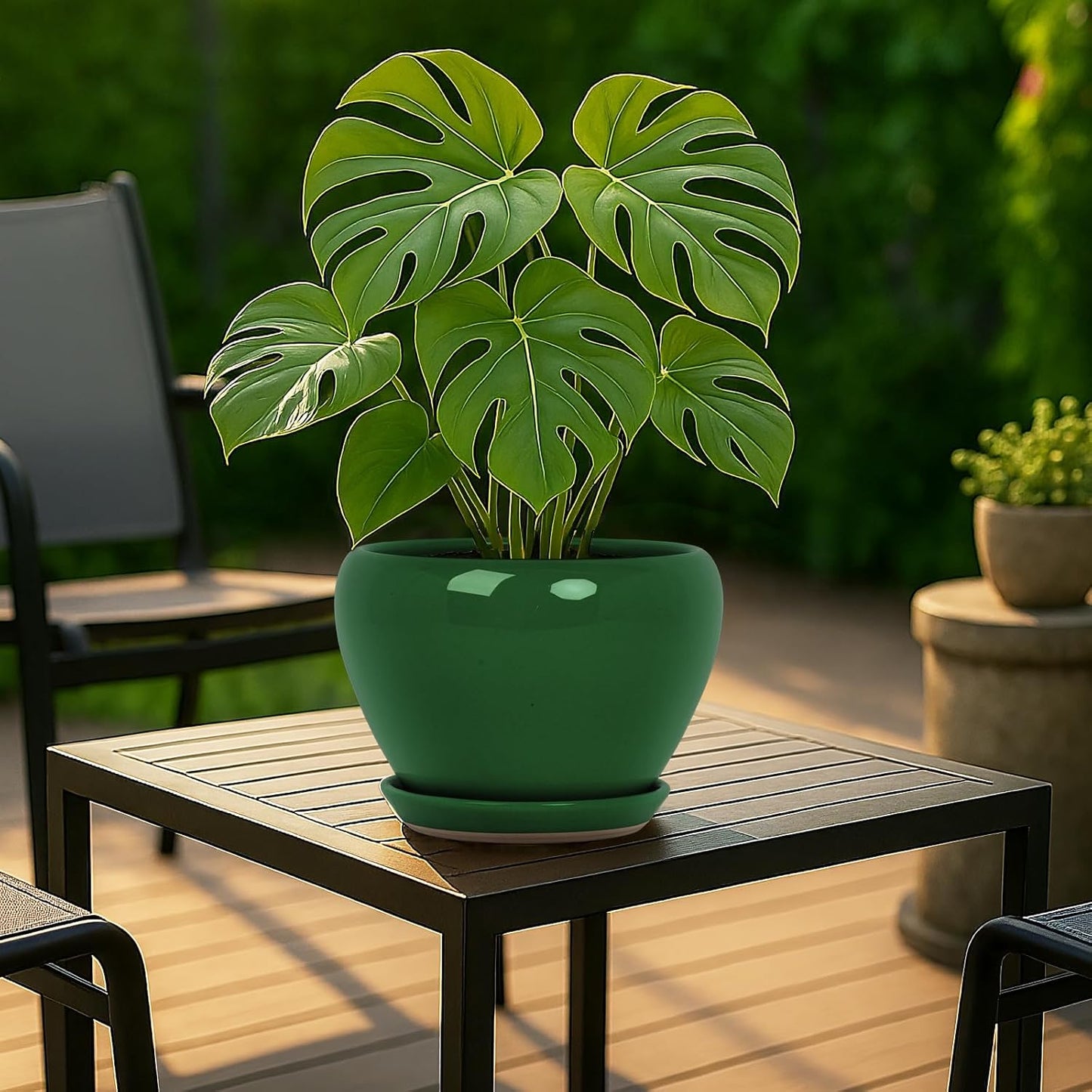 Deep Dream 6 Inch Plant Pots- Ceramic Planter Pot with Drainage Hole and Saucer, Round Flower Pot for Indoor Outdoor Succulent, Snake Plants and Cactus, Blue