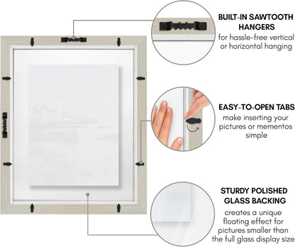 Americanflat 12x18 Floating Picture Frame with Polished Crystal-Clear Glass - Use as 8x10 Picture Frame or Display 5x7 Photo - Signature Float Collection - Photo Frames for Wall Display - Black