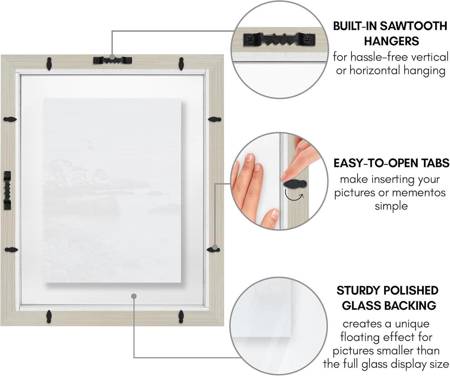 Americanflat 8x10 Floating Picture Frame with Polished Crystal-Clear Glass - Use as 5x7 Picture Frame or Display 4x6 Photo - Signature Float Collection - Photo Frames for Tabletop or Wall - Black
