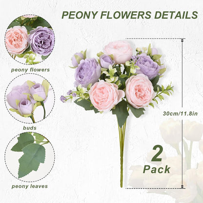 MARTINE MALL 2 Packs Peonies Artificial Flowers, Light Pink Artificial Peonies, Silk Peonies Flowers Fake Peonies Artificial Flowers Peonies Bouquet for Centerpiece Table Wedding Party Home Decor