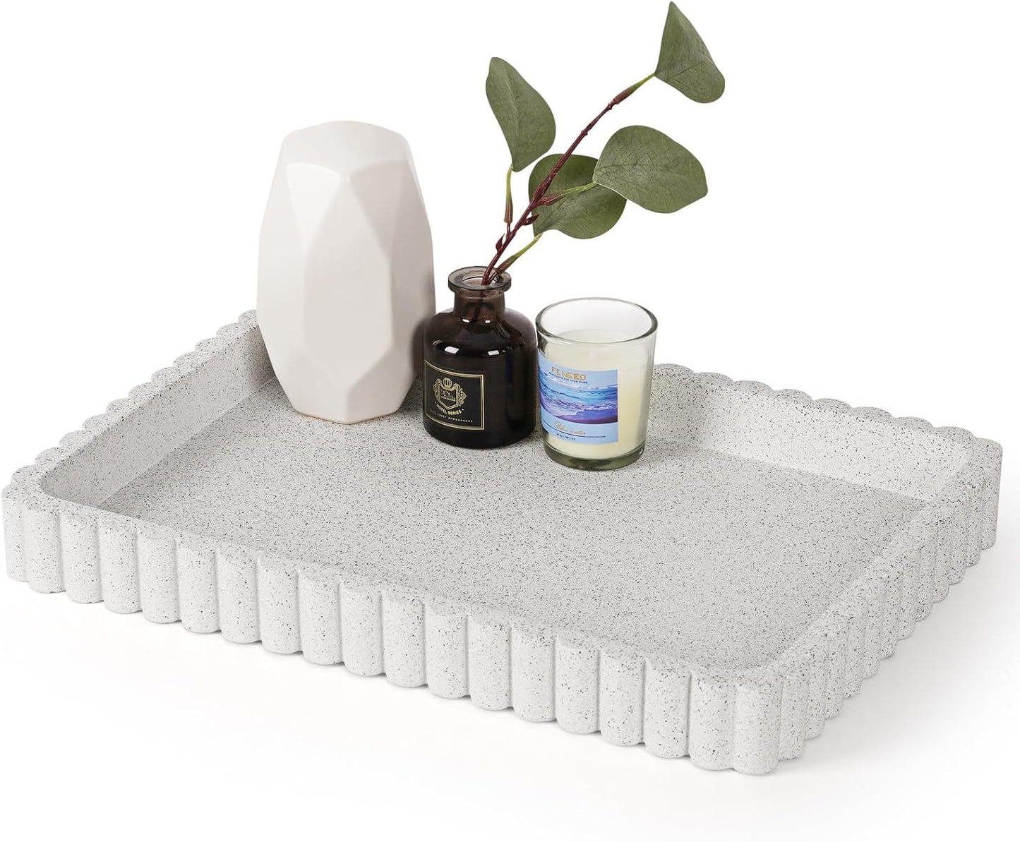 Concrete Decorative Tray for Coffee Table Decor, 14" Coffee Table Tray Ottoman Tray Table Centerpieces, Rectangular Modern Decorative Trays for Home Decor, Living Room, Entry, Black