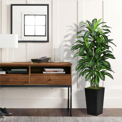 Artificial Dracaena Plant Indoor 5FT - Fake Tree with White Tall Planter - Faux Yucca Tall Fake Floor Plant in Pot - Artificial Trees for Home Office Living Room Decor Indoor