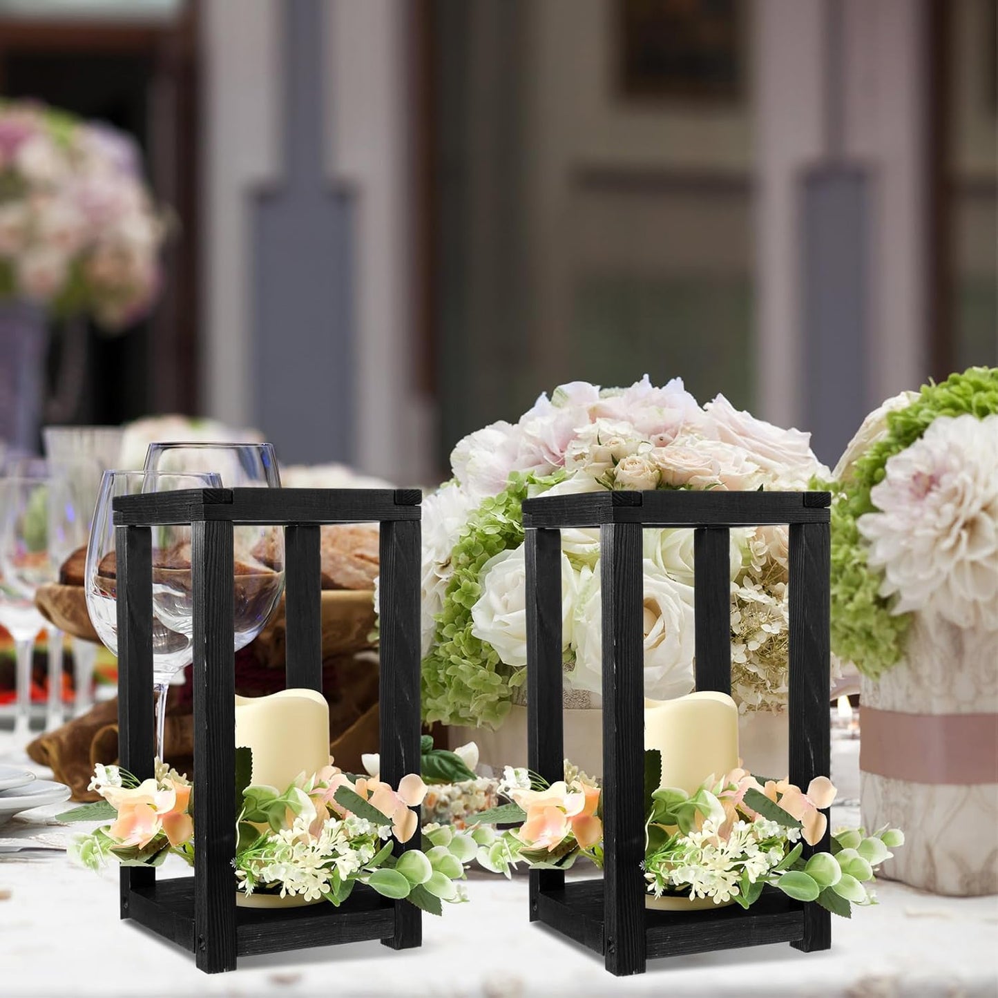 Hushee 30 Pcs Wooden Wedding Lantern Centerpiece Integrated Holders with Candles and Wreaths Rustic Wooden Candle Lantern Decor for Wedding Party Table Valentine Decor (Yellow)
