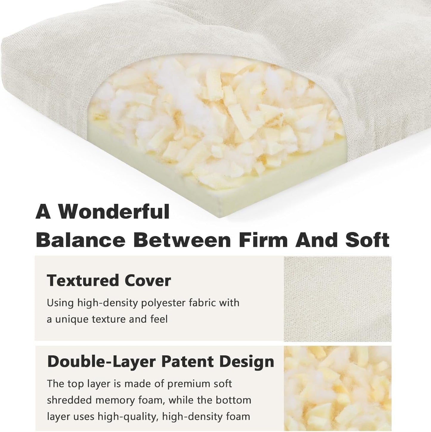 baibu 36 Inch Memory Foam Bench Cushion, Dual-Layer Patent Design Non-Slip Indoor Bench Cushion with Ties, 36x15x3Inch, Beige