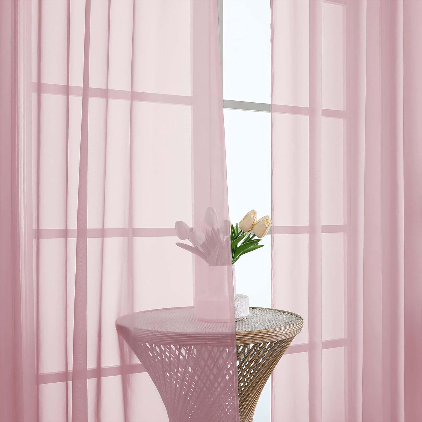 Chyhomenyc Sheer White Valances for Windows 2 Pack, Small Window Curtains for Living Room Bathroom Cafe Laundry Basement, Modern Top Dual Rod Pocket Voile Curtain, 42W x 14L inches, White - Colors C