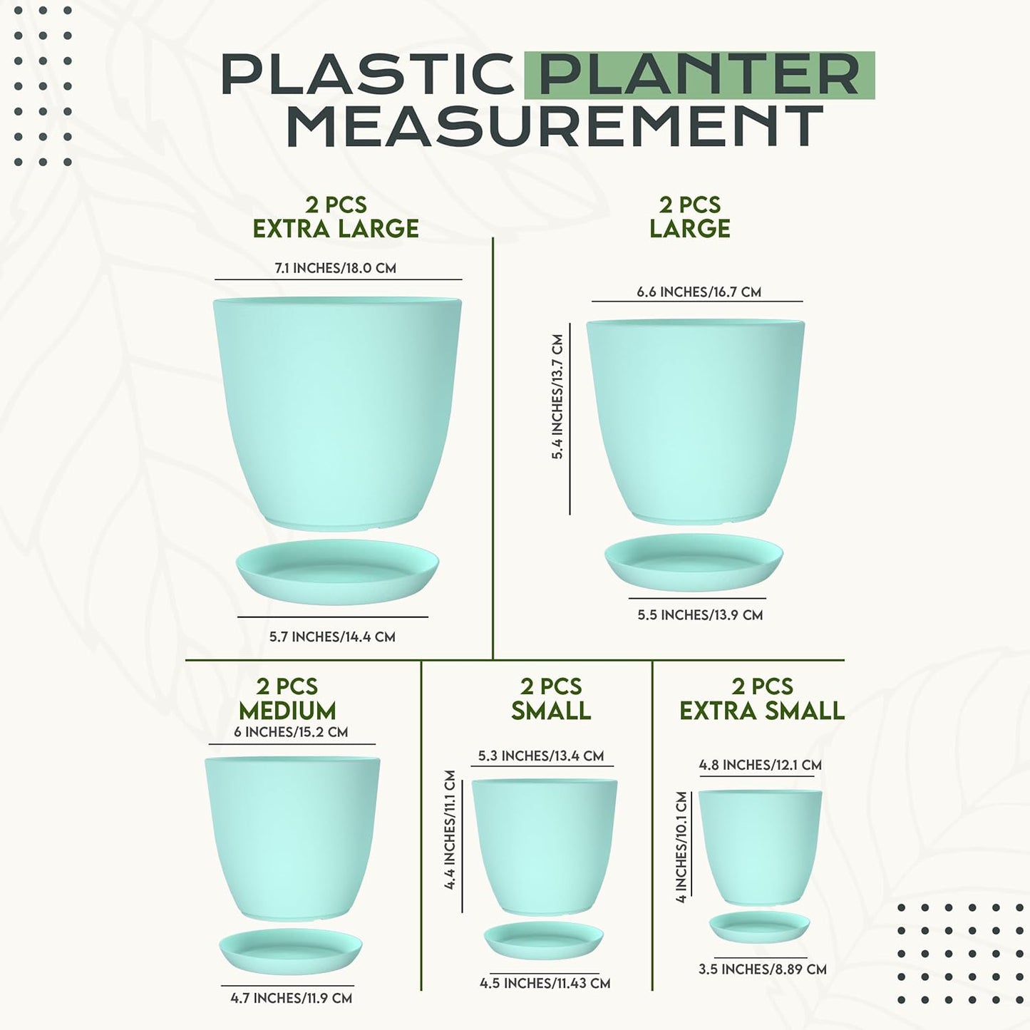 Utopia Home Plant Pots Indoor with Drainage Holes – Set of 5 White Plastic Flower Pots (7/6.6/6/5.3/4.8 Inch) – Modern Planters for Indoor Plants, Room & Office Décor, Great Stocking Stuffers