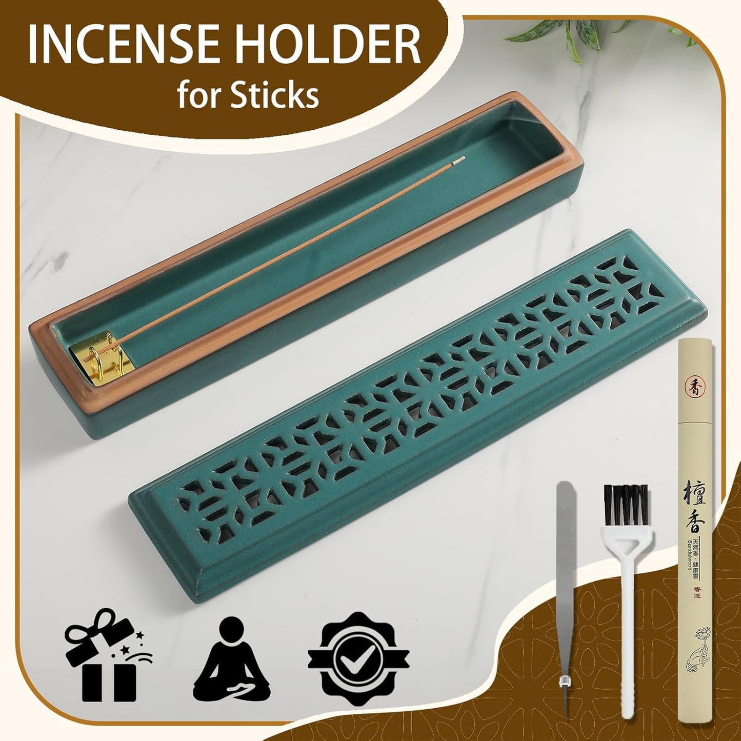 CEREMONY Incense Holder for Sticks, Ceramic Insence-Stick Holder Ash Catcher, Incense Holder Timkburner for Meditation Yoga Spa Room Incense Holder (Lever Brown)