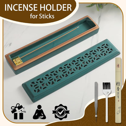 CEREMONY Incense Holder for Sticks, Ceramic Insence-Stick Holder Ash Catcher, Incense Holder Timkburner for Meditation Yoga Spa Room Incense Holder (Lever Brown)