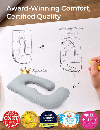 Momcozy Pregnancy Pillows for Sleeping, U Shaped Full Body Maternity Pillow with Removable Cover - Support for Back, Legs, Belly, HIPS for Pregnant Women, 57 Inch Pregnancy Pillow for Women, Grey