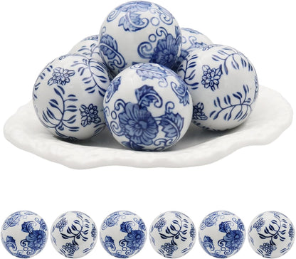 6 Pcs Decorative Blue Balls Chinoiserie Blue and White Ceramic Balls for Centerpiece Bowls Farmhouse Basket Tray Vases Decoration Gifts for Dining Table Holiday(A)