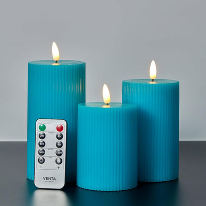 VENTA Set of 3 Warm Ivory Pillar Candles | Real Wax Battery Operated Candles with Flickering Flame | Timeless Year-Round Decor for Weddings, Mantels & Centerpieces
