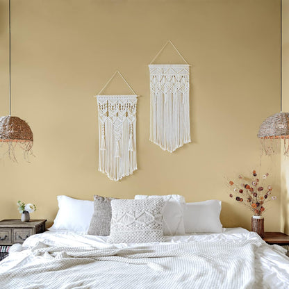 Mkono 2 Pcs Macrame Woven Wall Hanging Boho Chic Geometric Art Decor - Beautiful Bedroom Nursery Apartment Home Decoration, Gift for Girls Adults Birthday Christmas, 28" L x 13" W