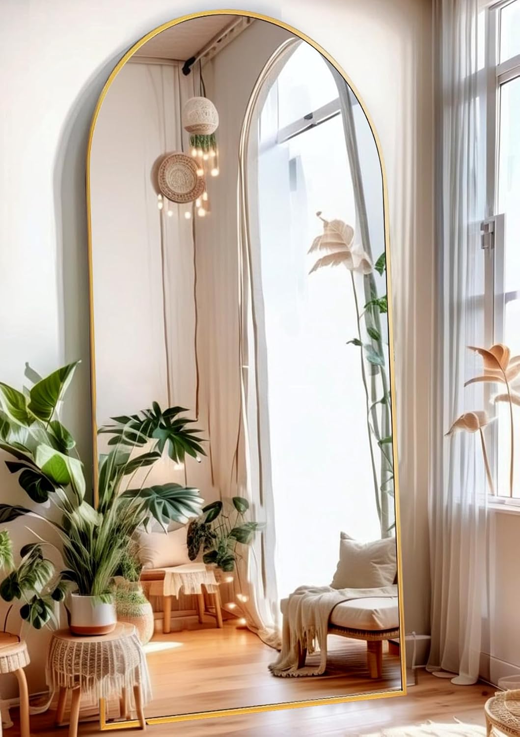 ITSRG Floor Mirror, Full Length Mirror with Stand, Arched Wall Mirror, Gold Floor Mirror Freestanding, Wall Mounted Mirror for Bedroom Living Room, Gold