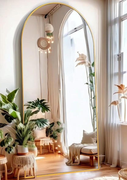 ITSRG Floor Mirror, Full Length Mirror with Stand, Arched Wall Mirror, Gold Floor Mirror Freestanding, Wall Mounted Mirror for Bedroom Living Room, Gold