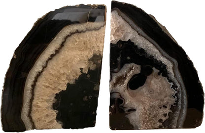 JIC Gem Dyed Blue Agate Bookends Geode Decorative Book Ends for Heavy Books with Rubber Bumpers for Office and Home Decoration Polished Small Size 2 to 3 Lbs
