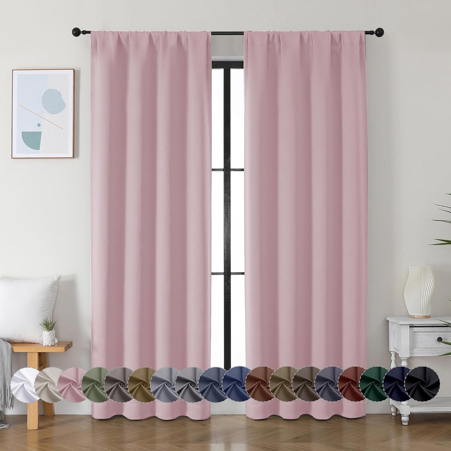 Simplebrand Ava Sage Green Blackout Curtains for Bedroom 63 Inch Length 2 Panels Set, Solid Thermal Insulated Energy Saving Rod Pocket Window Treatment Curtains Blackout Drapes, W40 x L63 Inch, Sage - Colors A