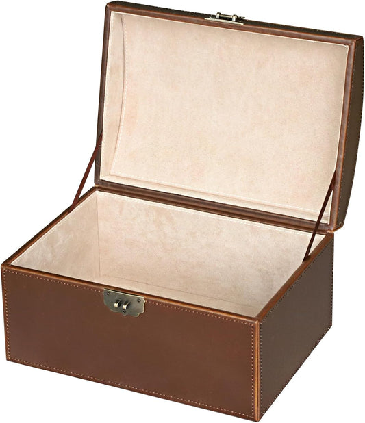 HofferRuffer Faux Leather Decorative Box, Large Wooden Structure Keepsake Box Accessory Organizer Jewelry Organizer with Hinged Lid, Storage Container for Home or Office (Black)