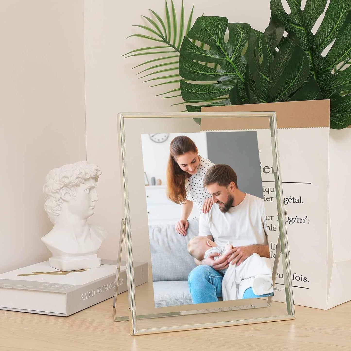 Qiannhee 8x10 Floating Frames Set of 2, Double Glass Desktop Picture Frames, Holds Multiple Photo Sizes, Photo Frame with Metal Stand