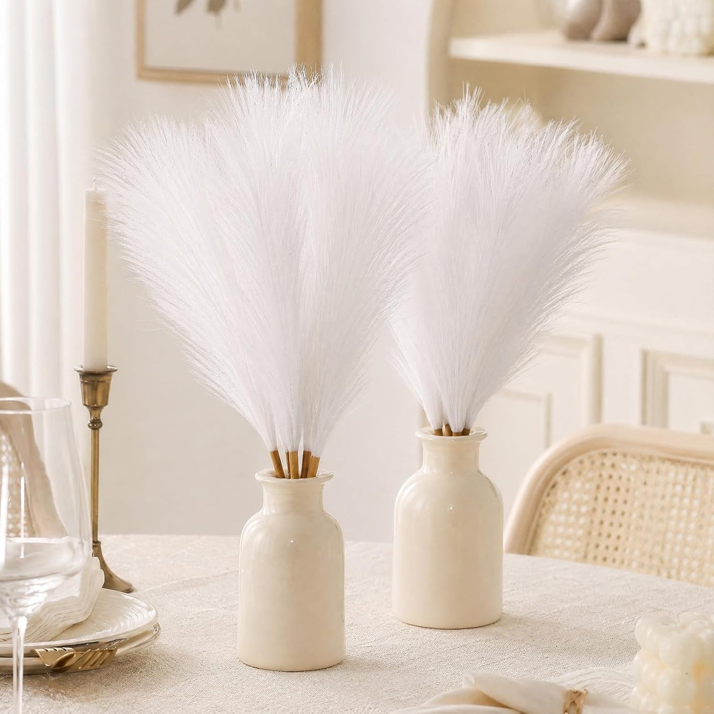 30pcs Pampas Grass Decor,21" Artificial Pompous Grass Bulk,Small Vase Filler Pompas Grass for Home Wedding Living Room Wall Party Decoration (Beige,Light Brown, 21 Inch 30 Pcs)