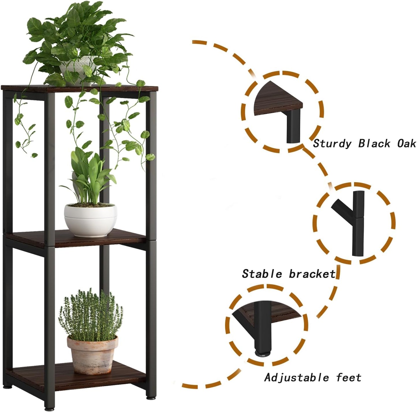 Plant Stand Indoor Corner Tall 2 Tier Metal Modern Flower Storage Plant Shelf Holder for Living Room Balcony Garden,Black (2 Tier-Black Round)