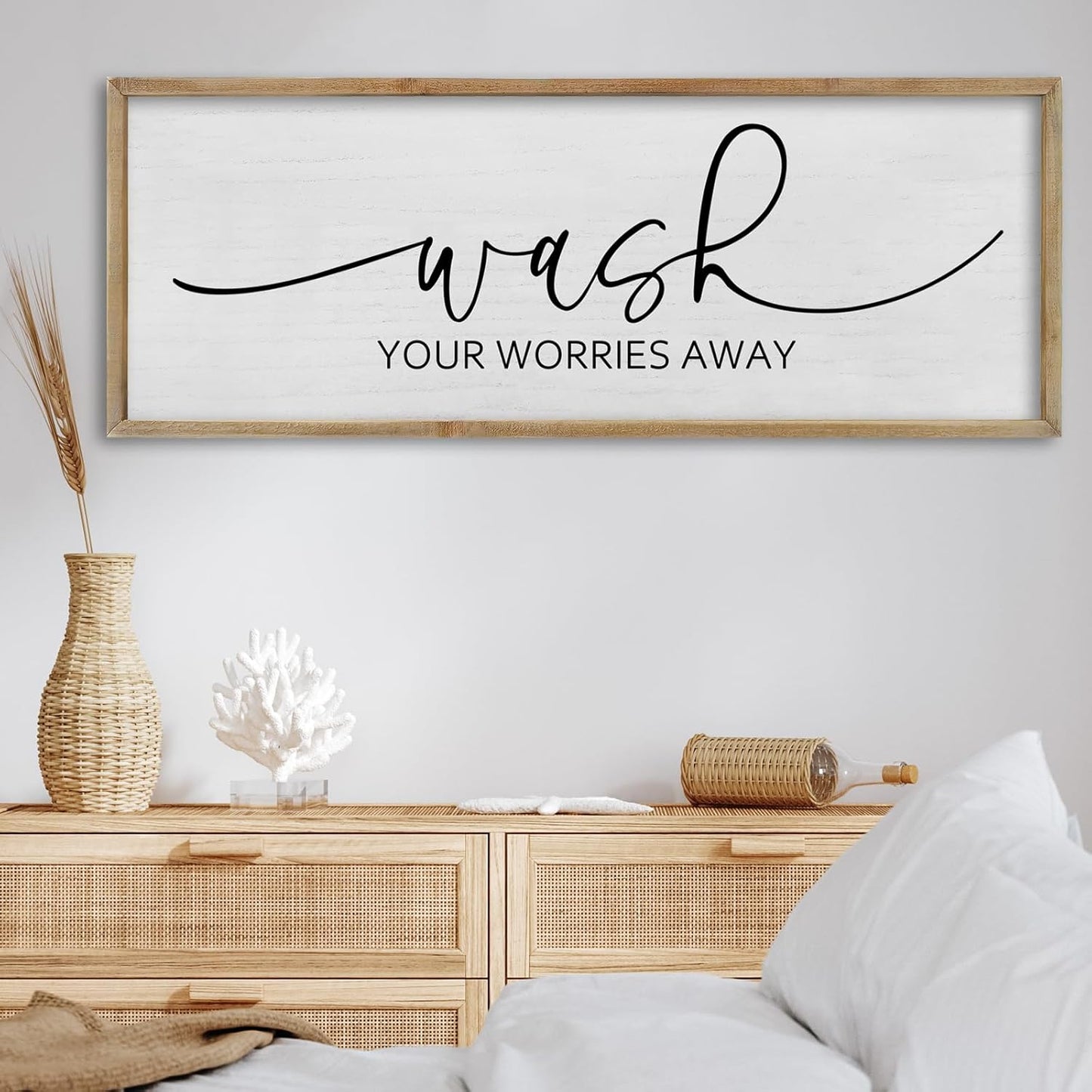 FZMHASLWW Gather Sign Wall Decor 32"×12" Large Wooden Framed for Dining Room Simple Home Kitchen Hanging Art (Wood)