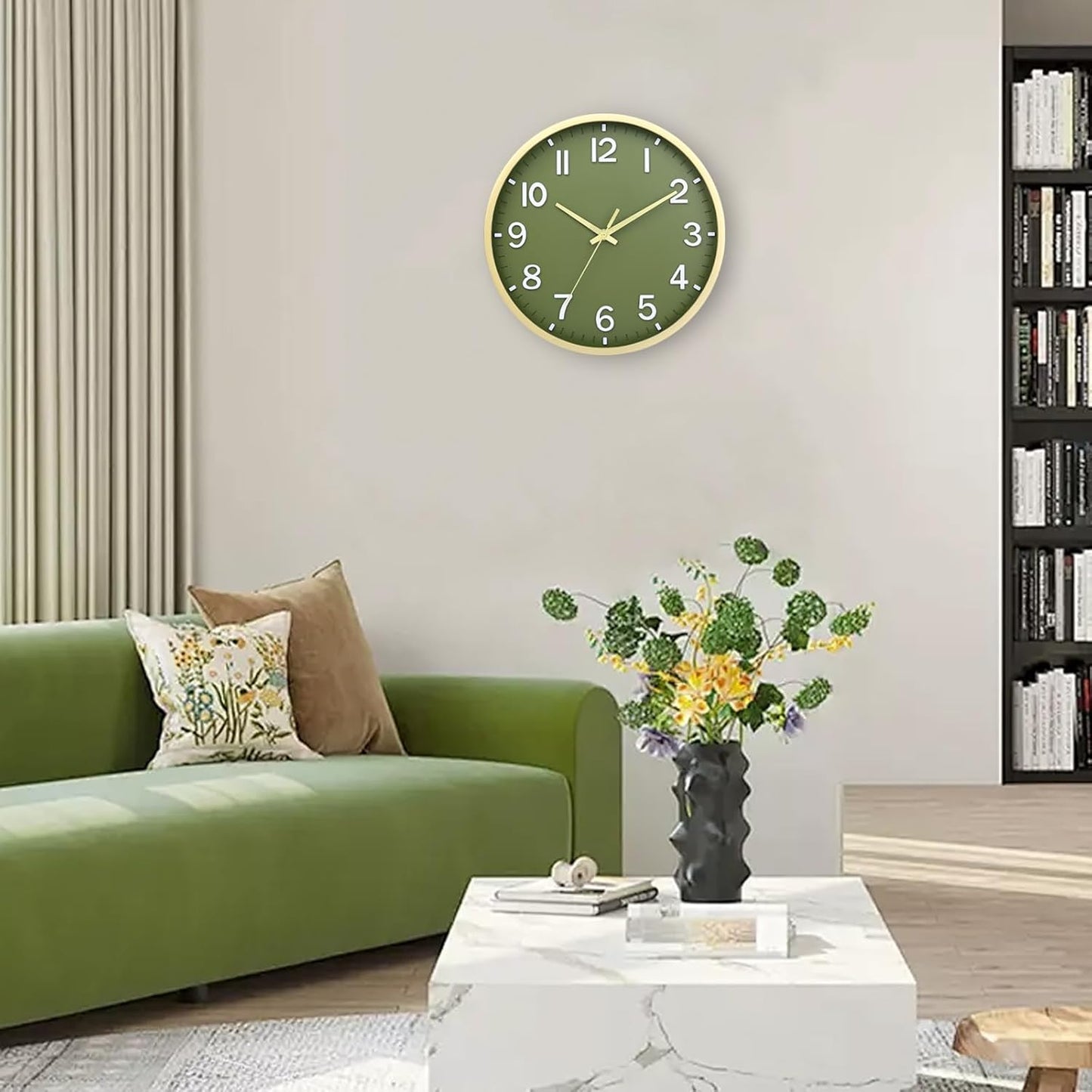 Wall Clocks Battery Operated 8 inch Modern Wall Clock,Silent Non Ticking Wall Clock for Living Room Bedroom Kitchen Office Classroom Decor (Green White)