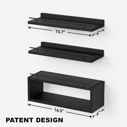 WOPITUES Floating Shelves for Wall with Cube Shelf, Wall Shelves with Metal Rail for Bathroom Decor, Bathroom Organizers and Storage, Over Toilet Shelves for Toilet Paper-Black