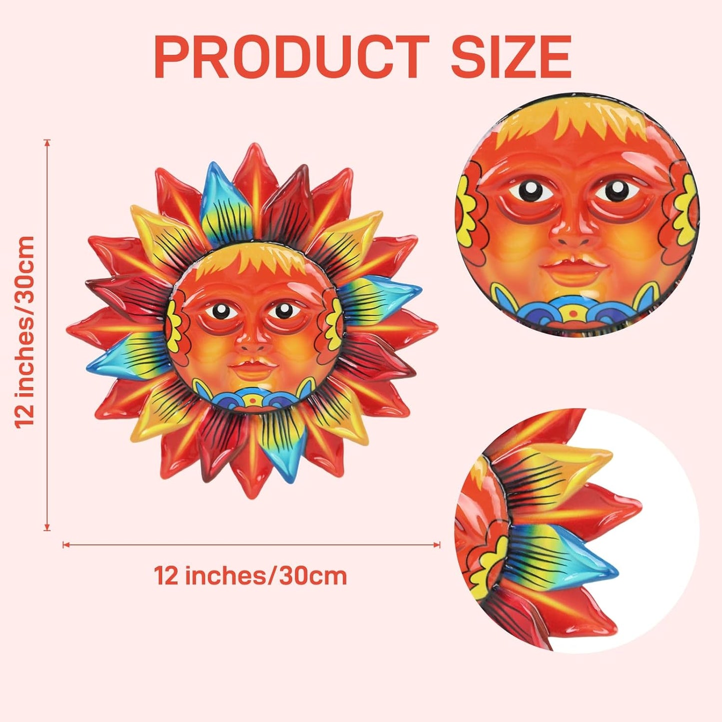 Large Metal Sun Wall Decor Outdoor, 27 Inch Sun and Moon Decor Metal Wall Art, 3D Sun Wall Decor for Patio Garden Yard Fence Bedroom Living Room Decoration