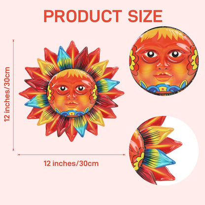 Large Metal Sun Wall Decor Outdoor, 27 Inch Sun and Moon Decor Metal Wall Art, 3D Sun Wall Decor for Patio Garden Yard Fence Bedroom Living Room Decoration