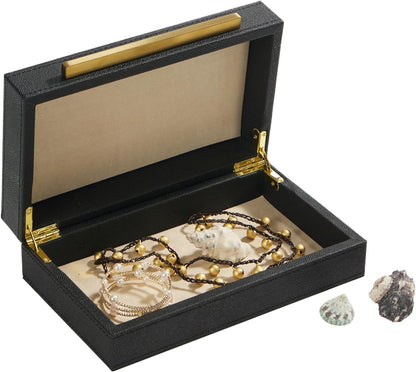 Sagala Set of 2 Ivory Shagreen Decorative Boxes With Brushed Gold Metal Handles, Faux Leather Jewelry Boxes Modern Storages Photo Memory Boxes Home Organizer Boxes (Ivory-Gold, 2pack)