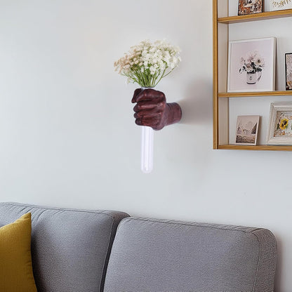 Gold Wall Sculptures, Hand Vases Home Decor, Wall Mount Art Sculpture, Unique Wall Art Statue, Funky Flower Vase Decorations, Modern Eclectic Hanging Decor,Glass Test Tube Vase