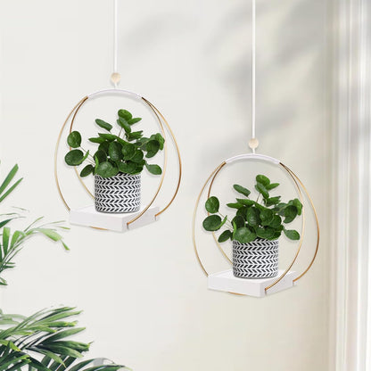Hanging Planter for Indoor Plants, Black Plant Hanger Indoor with Sturdy Wood Base, Modern Boho Macrame Plant Hanger for 3-5.5 Inch Pot, Hanging Wall Ceiling Window Home Decor (Pots Not Included)