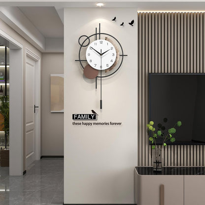 Wall Clock for Living Room Decor Decorative Wall Clock with Pendulum Silent Quartz Battery Operated Black Metal Large Clock for Dining Room,Kitchen,Home,Bathroom,Bedroom,13.8x21.3 in