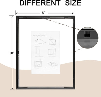 FrameWorks 8”x10” Deluxe Black Aluminum Contemporary Style Floating Picture Frame with Tempered Glass