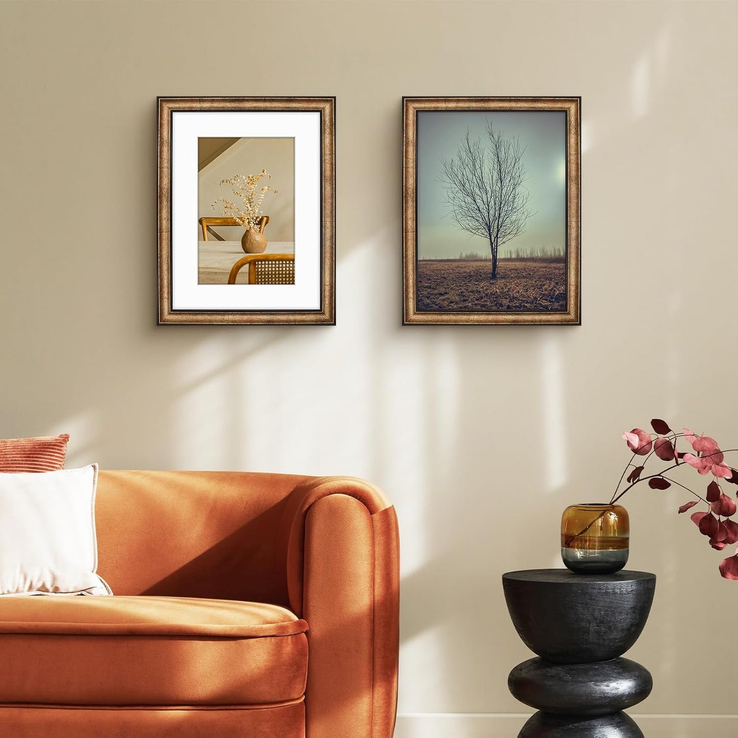 Golden State Art, 11x14 Photo Frame with Mat for Pictures 8x10 and Real Glass (Dark Gold Brown & Bronze Pewter Panel with White Color Mat, 1.25 Inch Frame Border)