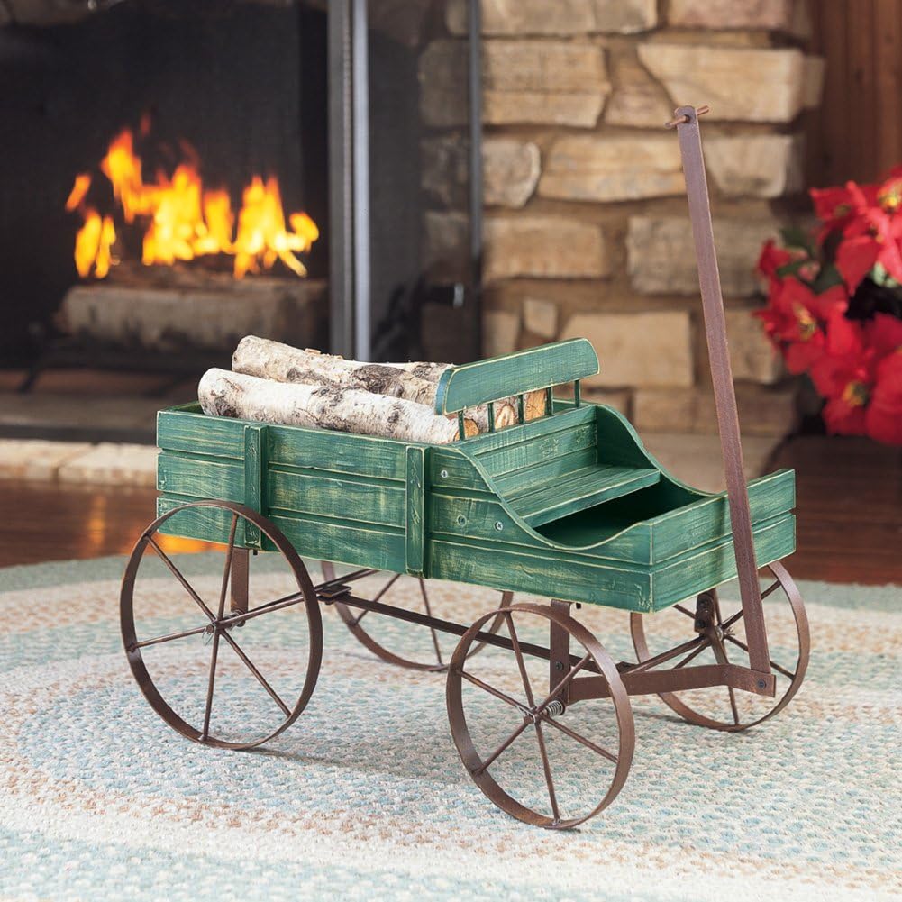 Collections Etc Amish Wagon Decorative Indoor/Outdoor Garden Backyard Planter, Red