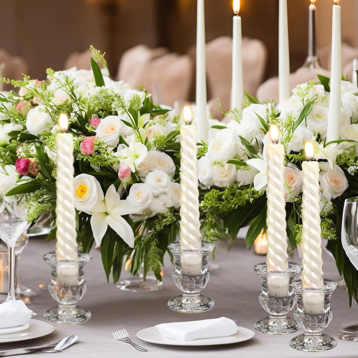 Foaincore 72 Pack Glass Candlestick Holders Bulk 2.5 Inch Taper Candle Holders Small Ritual Candle Stand Table Centerpieces for Wedding Christmas Valentine's Festival Party Dining Decorations (Clear)