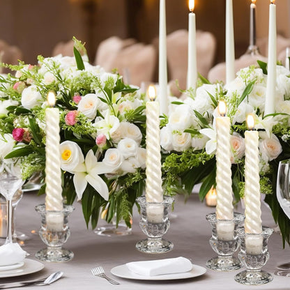 Foaincore 72 Pack Glass Candlestick Holders Bulk 2.5 Inch Taper Candle Holders Small Ritual Candle Stand Table Centerpieces for Wedding Christmas Valentine's Festival Party Dining Decorations (Clear)