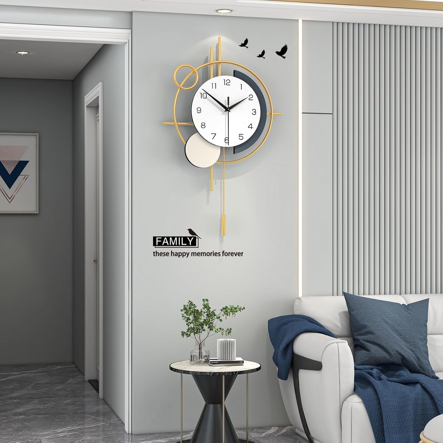 Wall Clock for Living Room Decor Decorative Wall Clock with Pendulum Silent Quartz Battery Operated Black Metal Large Clock for Dining Room,Kitchen,Home,Bathroom,Bedroom,13.8x21.3 in