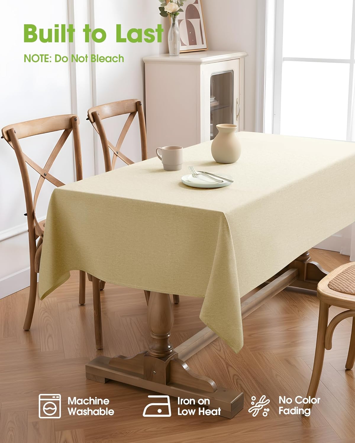 Pureegg Rectangle Linen Tablecloth Waterproof & Stain Resistant, Wrinkle-Free Table Cloth Adds Elegance and Protection, Ideal for Dining, Party, Wedding and Outdoor, 52 x 70 Inch, Sage Green