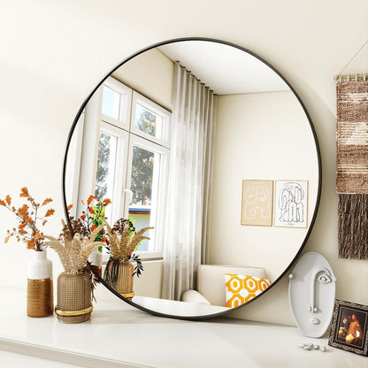 VooBang Large Black Round Bathroom Mirror, 48 inch Circle Wall Mounted Hanging Mirror with Simple Modern Circular Metal Frame for Hallway, Entryway, Living Room, Black Frame