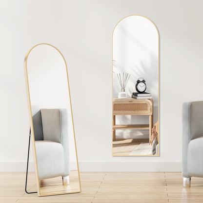 OLIXIS Black Arched Full Length Mirror 60"x16" for Bedroom, Full Body Mirror with Stand, Hanging or Leaning for Wall, Aluminum Alloy Thin Frame Floor Standing for Living Room