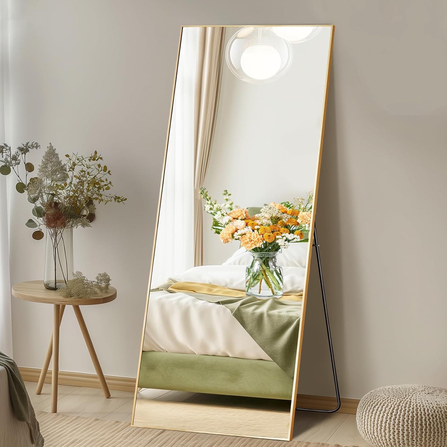 DUMOS Arched Full Length Mirror with Stand 64"x21" Floor Standing Aluminum Frame for Bedroom Body Hanging Leaning Modern Simple Home Decor Shatter-proorf Nano Glass Wall Living Room Cloakroom Black