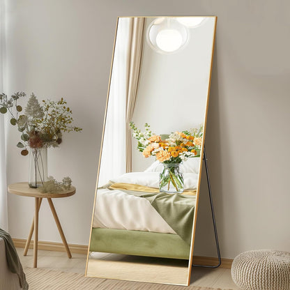 DUMOS Arched Full Length Mirror with Stand 64"x21" Floor Standing Aluminum Frame for Bedroom Body Hanging Leaning Modern Simple Home Decor Shatter-proorf Nano Glass Wall Living Room Cloakroom Black