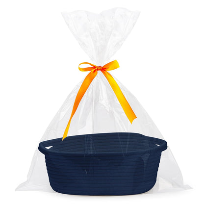 Pro Goleem Small Woven Basket with Gift Bags and Ribbons Durable Baskets for Mothers Day Gifts Empty Small Rope Basket for Storage 12"X 8" X 5" Baby Toy Baskets with Handles, White
