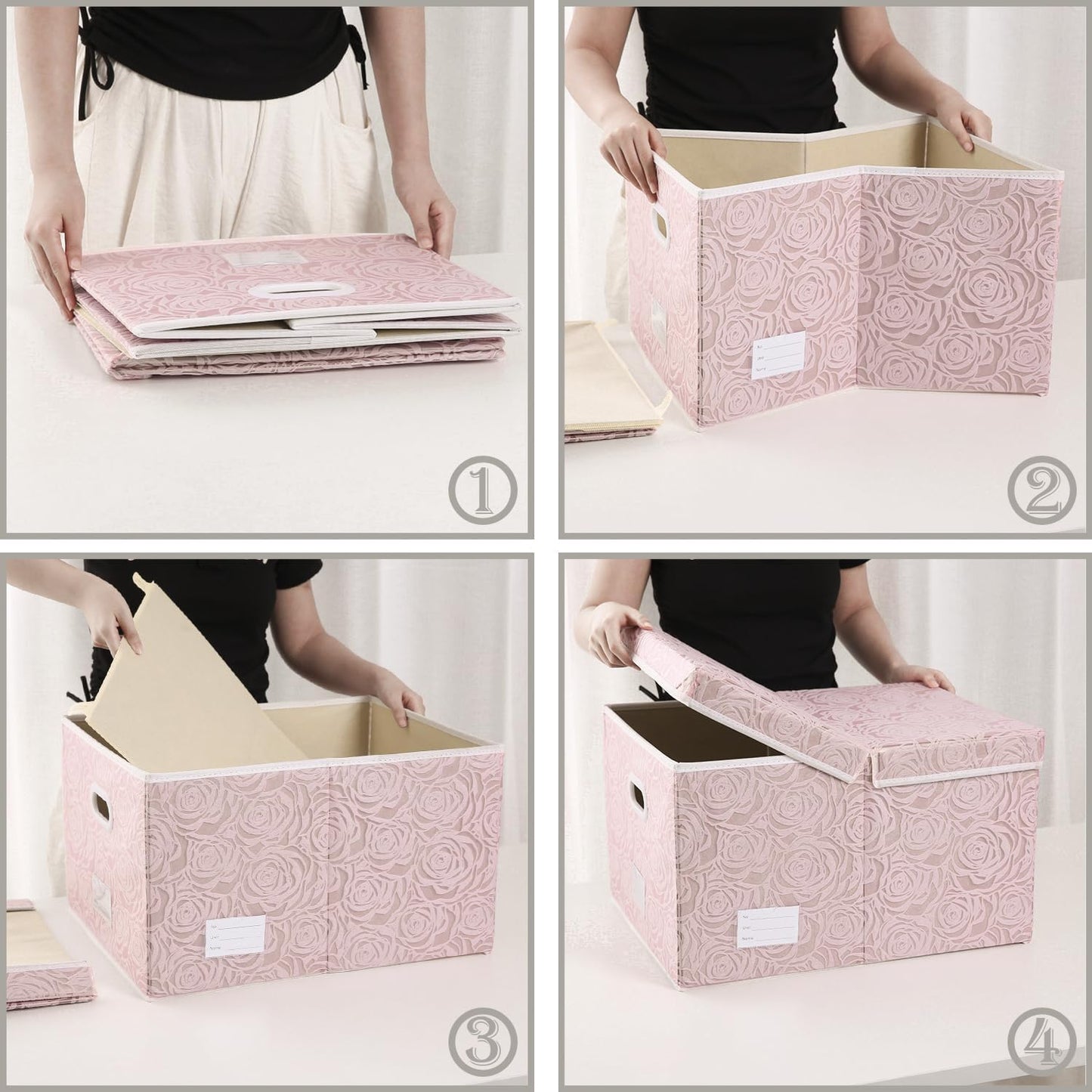 PRANDOM Larger Collapsible Storage Bin with Lid [1-Pack] Fabric Decorative Storage Box Cube Organizer Container Baskes with Handles Divider for Bedroom Closet Living Room Pink 17.7x11.8x11.8 Inch