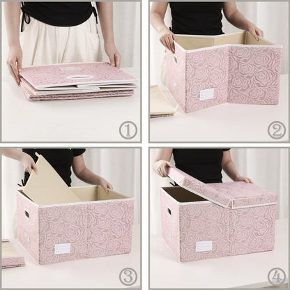 PRANDOM Larger Collapsible Storage Bin with Lid [1-Pack] Fabric Decorative Storage Box Cube Organizer Container Baskes with Handles Divider for Bedroom Closet Living Room Pink 17.7x11.8x11.8 Inch